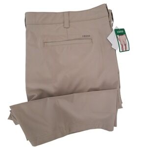 IZOD Golf Shorts Mens 44 Khaki Flat Front Performance Zippered Cargo Pockets